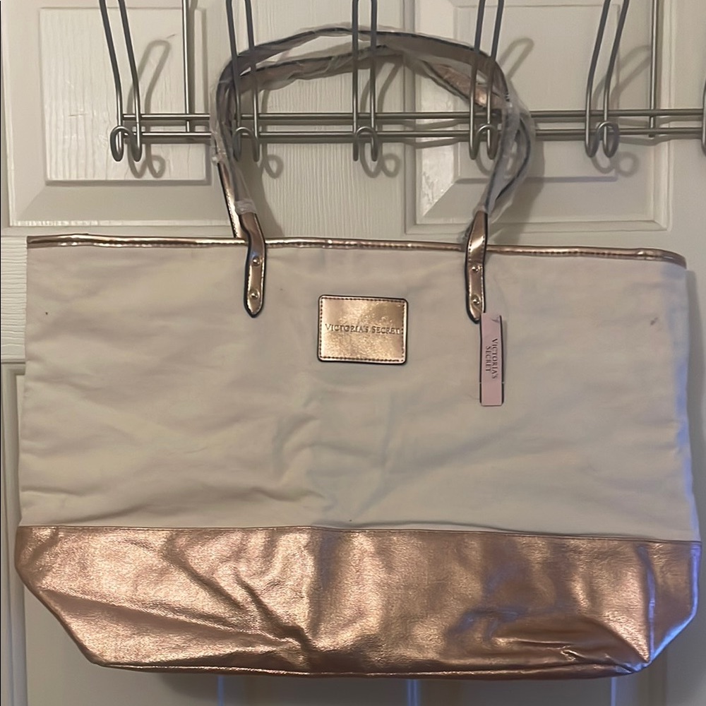 Victoria's Secret Gold and White Tote Bag with Elegant Design